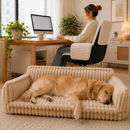 Orthopaedic Dog Fluffy Sofa Bed | Raised Headrest, Memory Foam