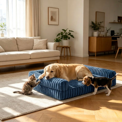 Ridged Memory Foam Dog Couch | Padded Sides & Washable Cover