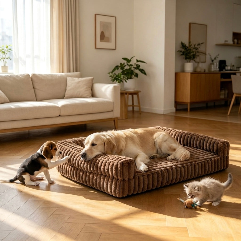 Ridged Memory Foam Dog Couch | Padded Sides & Washable Cover