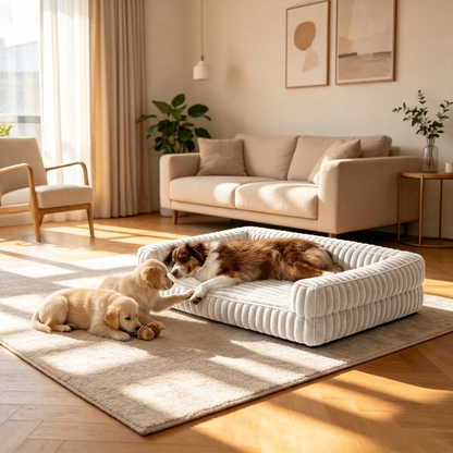 Ridged Memory Foam Dog Couch | Padded Sides & Washable Cover