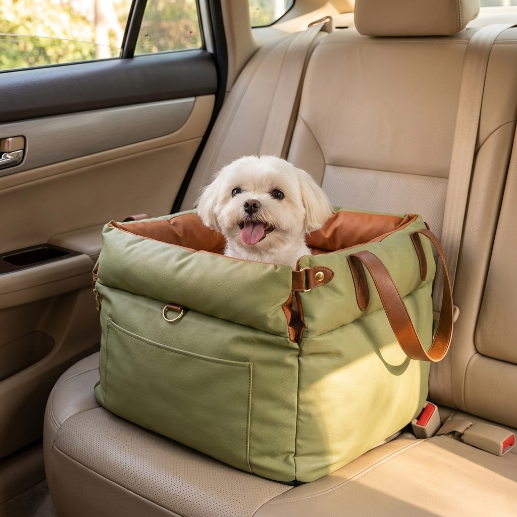 Premium Faux Leather Dog Car Seat Booster Bed - Daily Flow