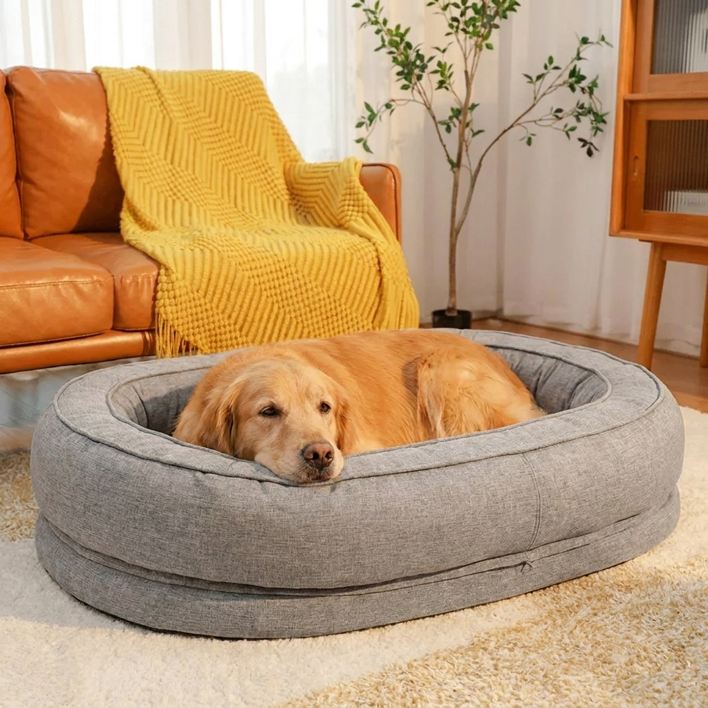 Oval Washable Orthopaedic Dog Bed | Bolster Sides & Waterproof Liner