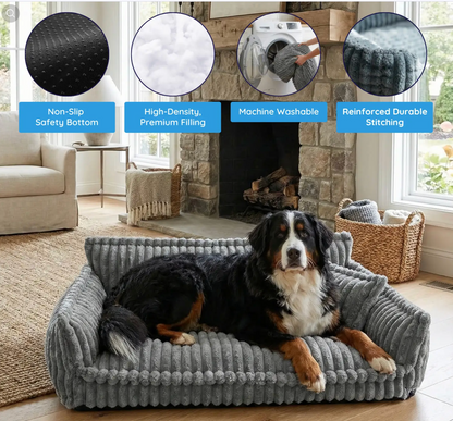 Orthopaedic Dog Fluffy Sofa Bed | Raised Headrest, Memory Foam