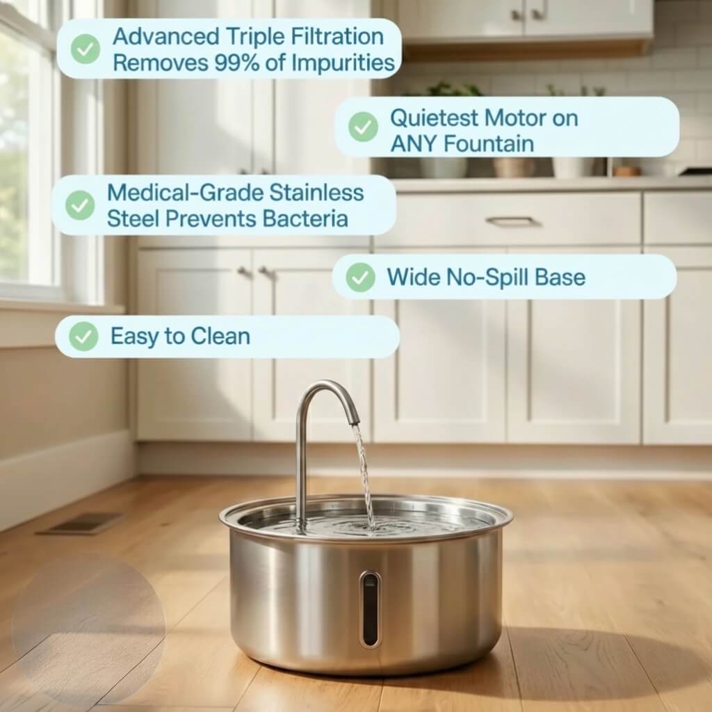 Ripple™ Stainless Steel Pet Fountain – Cleaner Water, Healthier Pets