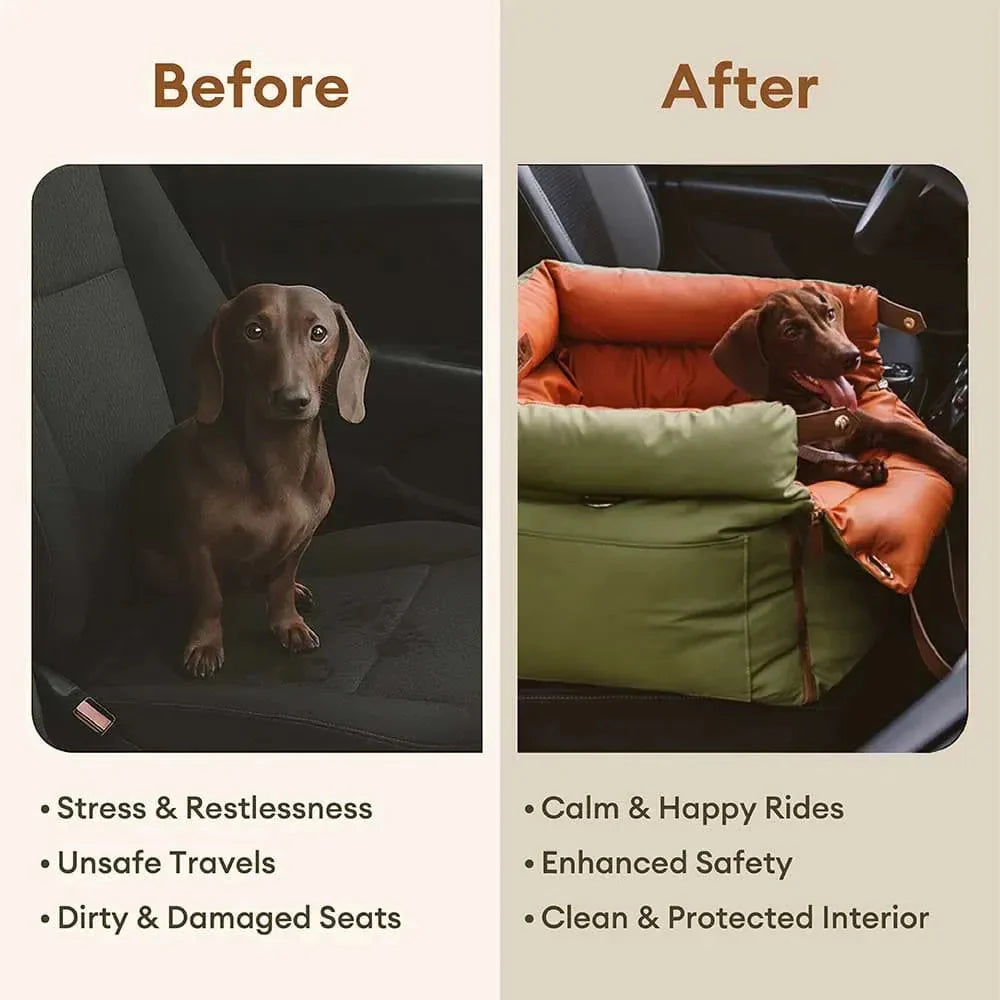 Premium Faux Leather Dog Car Seat Booster Bed - Daily Flow