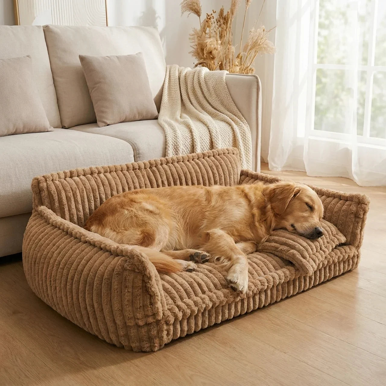 Orthopaedic Dog Fluffy Sofa Bed | Raised Headrest, Memory Foam