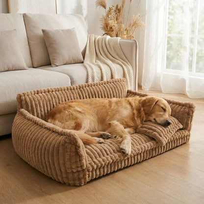 Orthopaedic Dog Fluffy Sofa Bed | Raised Headrest, Memory Foam