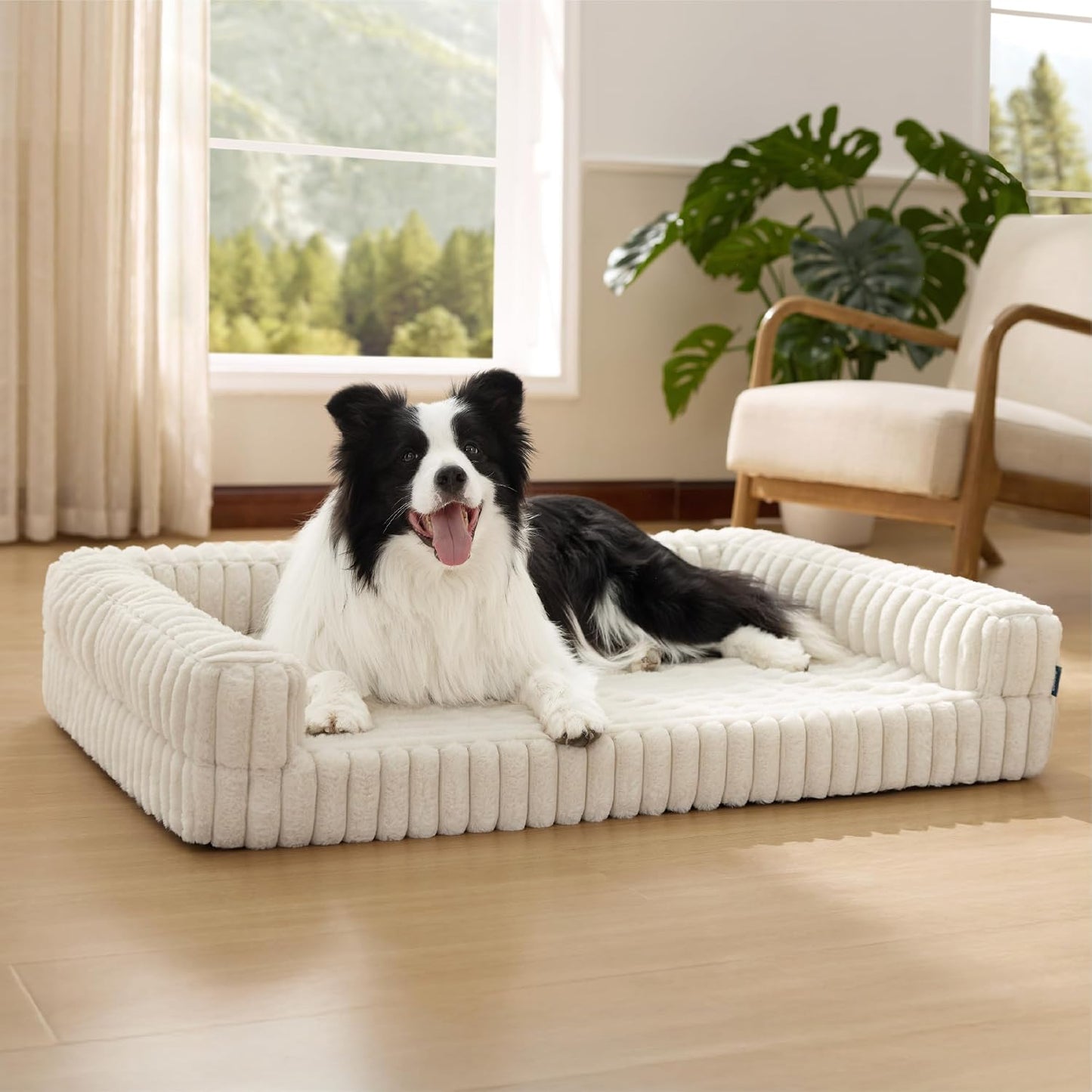 Ridged Memory Foam Dog Couch | Padded Sides & Washable Cover