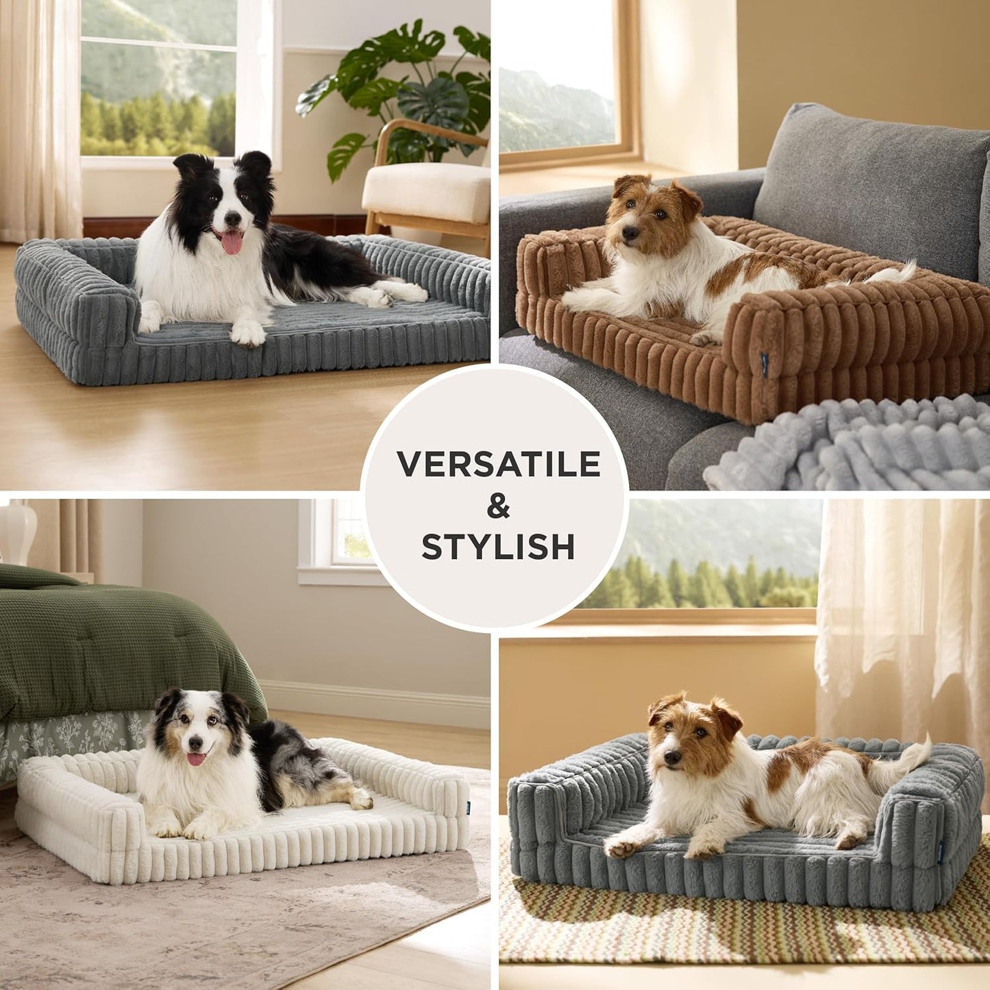 Ridged Memory Foam Dog Couch | Padded Sides & Washable Cover