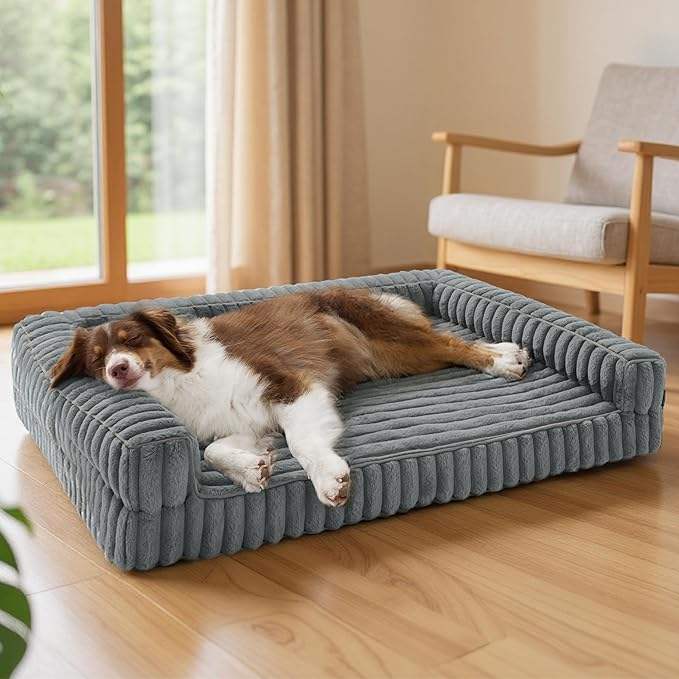 Ridged Memory Foam Dog Couch | Padded Sides & Washable Cover