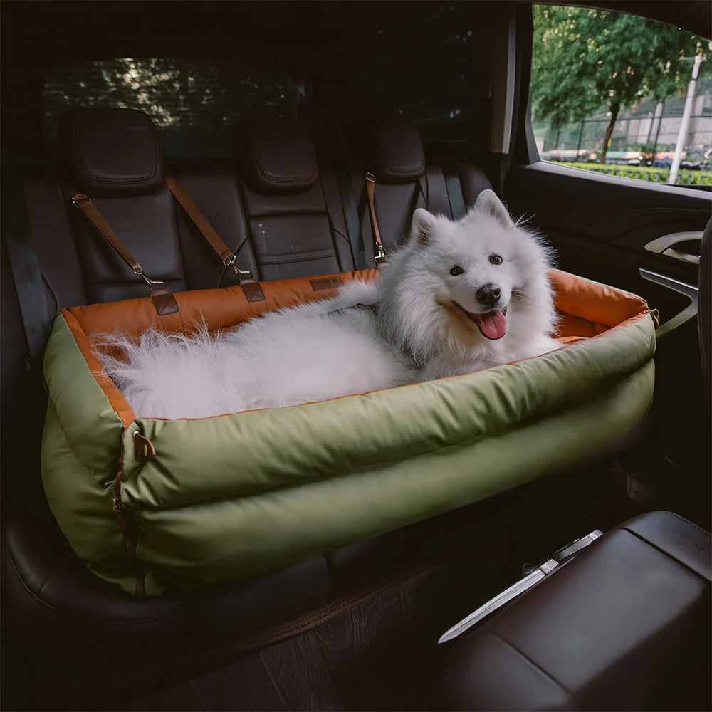 Premium Faux Leather Dog Car Seat Booster Bed - Daily Flow