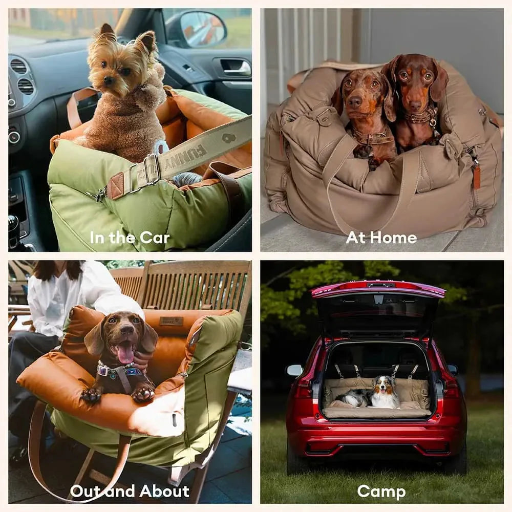 Premium Faux Leather Dog Car Seat Booster Bed - Daily Flow