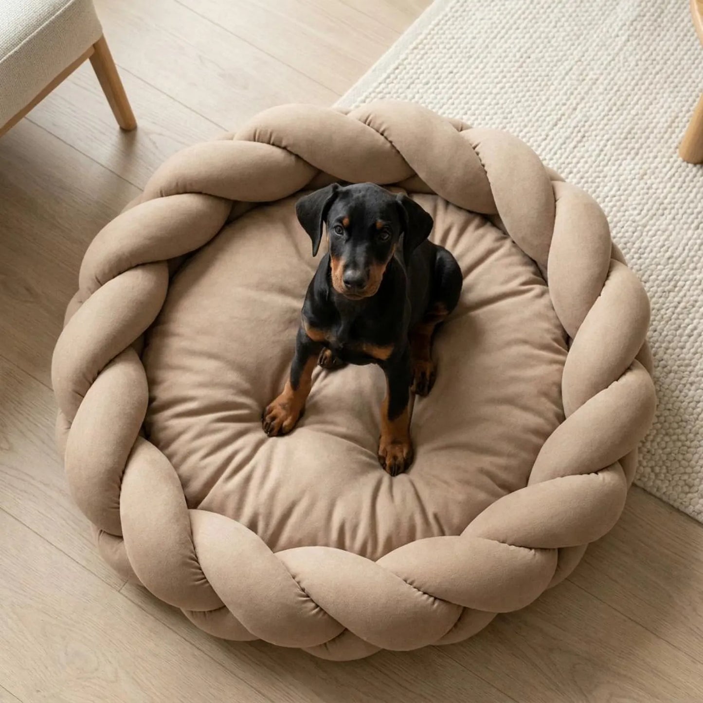 Braided Round Dog Bed | Cosy Woven Nest
