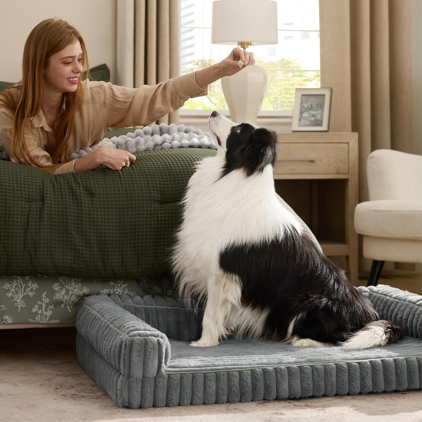 Ridged Memory Foam Dog Couch | Padded Sides & Washable Cover