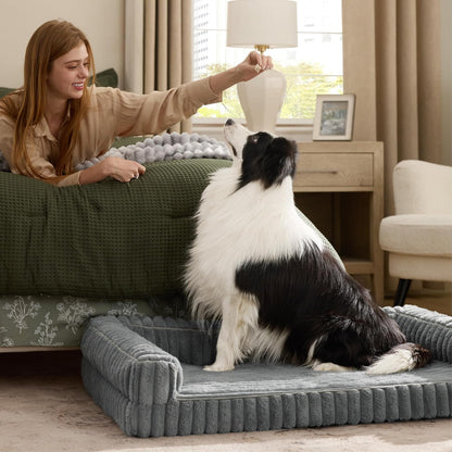 Ridged Memory Foam Dog Couch | Padded Sides & Washable Cover