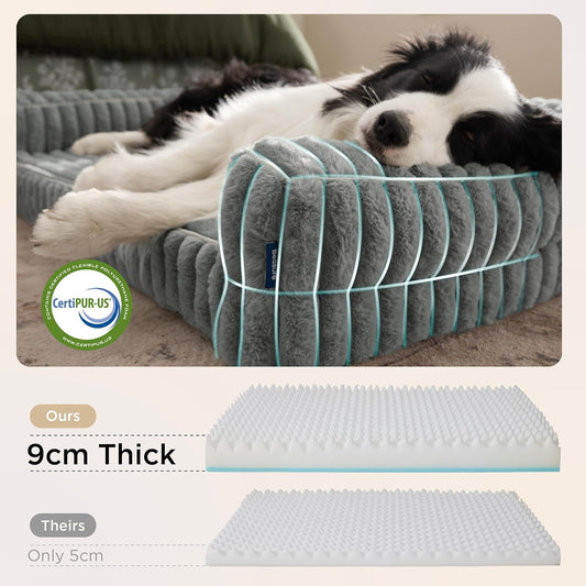 Ridged Memory Foam Dog Couch | Padded Sides & Washable Cover
