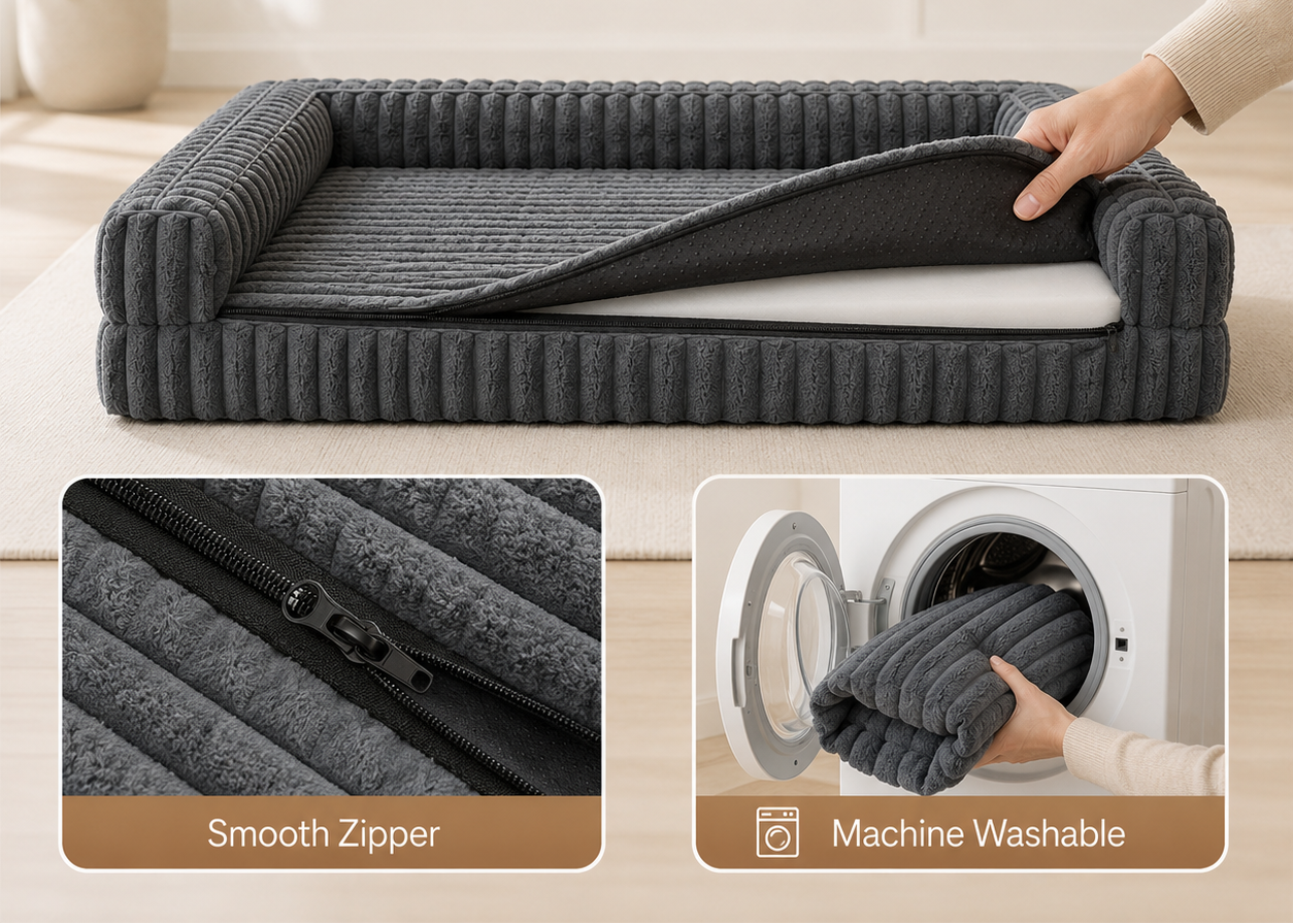 Ridged Memory Foam Dog Couch | Padded Sides & Washable Cover